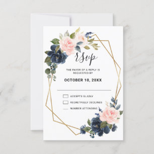 Rustikales Holz Navy Blush Pink Geometric Wedding RSVP Karte