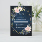 Rustikales Holz Navy Blush Pink Geometric Wedding RSVP Karte (Stehend Vorderseite)