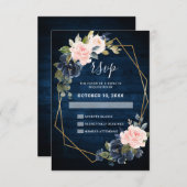 Rustikales Holz Navy Blush Pink Geometric Wedding RSVP Karte (Vorne/Hinten)