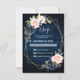 Rustikales Holz Navy Blush Pink Geometric Wedding RSVP Karte