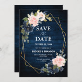 Rustikales Holz Navy Blush Pink Geometric Wedding Save The Date (Vorne/Hinten)