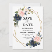 Rustikales Holz Navy Blush Pink Geometric Wedding Save The Date (Vorderseite)