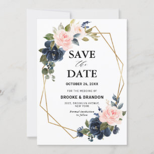 Rustikales Holz Navy Blush Pink Geometric Wedding Save The Date
