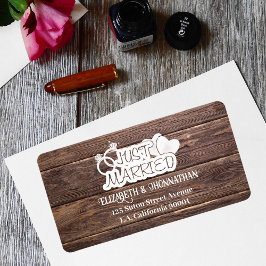 Rustikales Holz nur verheiratet Weiße Typografie H Adressaufkleber