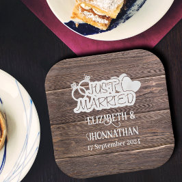 Rustikales Holz nur verheiratet Weiße Typografie H Pappteller