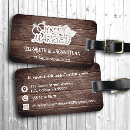 Rustikales Holz nur verheiratet Weiße Typografie P Gepäckanhänger