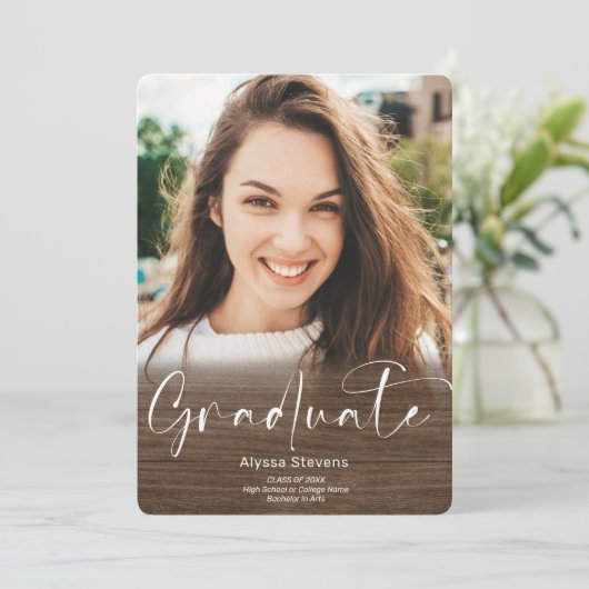 Rustikales Holz ombre Skript 4 Foto Abschluss Ankündigung (Stehend Vorderseite)