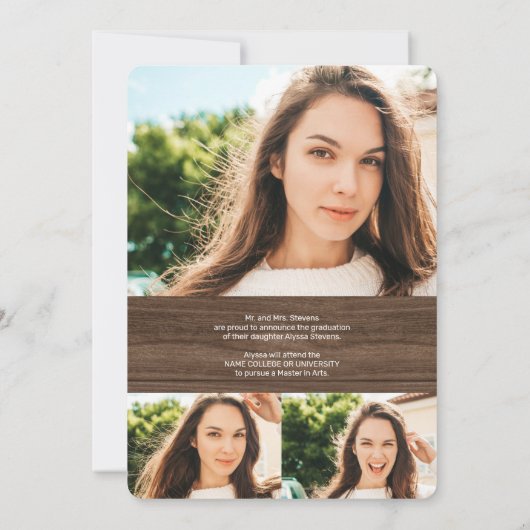 Rustikales Holz ombre Skript 4 Foto Abschluss Ankündigung (Rückseite)