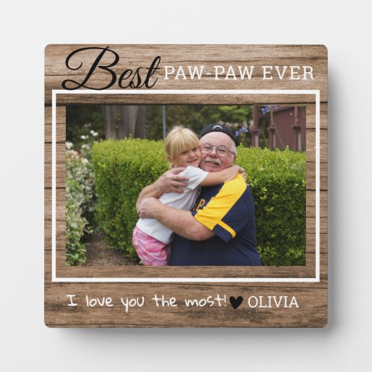 Rustikales Holz Opa Bestes Paw-Paw-Foto Fotoplatte (Vorderseite)