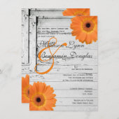 Rustikales Holz Orange Daisy Hochzeitseinladungen Einladung (Vorne/Hinten)