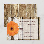 Rustikales Holz Orange Daisy Wedding RSVP Cards Karte (Vorne/Hinten)