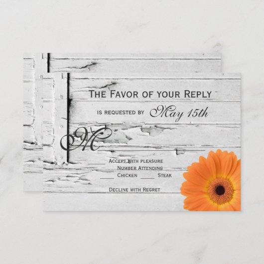 Rustikales Holz Orange Gerber Daisy Wedding RSVP C (Vorne/Hinten)