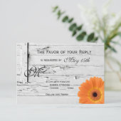 Rustikales Holz Orange Gerber Daisy Wedding RSVP C Karte (Stehend Vorderseite)