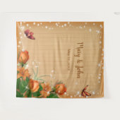 Rustikales Holz Orangefarbener Schmetterling Hinte Wandteppich (Vorderseite (Horizontal))