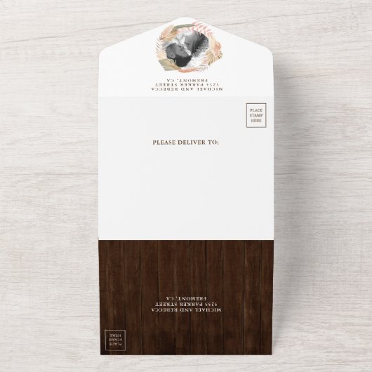 Rustikales Holz Pampas Gras getrocknete Palmen Blä All In One Einladung (Außenbereich)