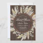 Rustikales Holz Pampas Grass Boho Wreath Brautpart Einladung (Vorderseite)