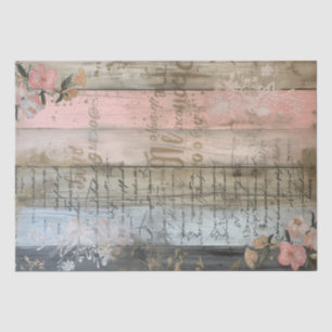 Rustikales Holz, Pastell-Blumen-Dekoupage Seidenpapier
