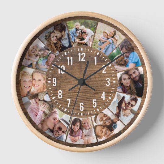 Rustikales Holz Personalisiert 12 Fotomaterial Uhr (Vorderseite)