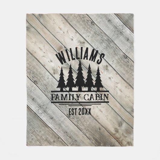 Rustikales Holz Personalisierte Familienkabine Est Fleecedecke (Vorderseite)
