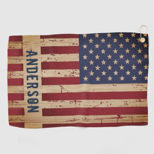 Rustikales Holz Personalisierte patriotische ameri Golfhandtuch (Horizontal)