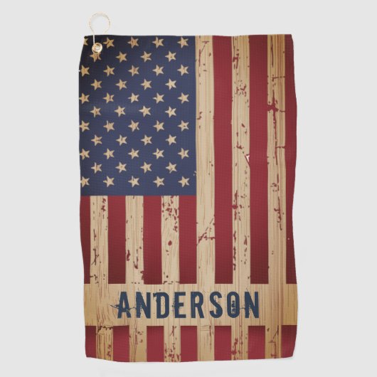 Rustikales Holz Personalisierte patriotische ameri Golfhandtuch (Vorderseite)