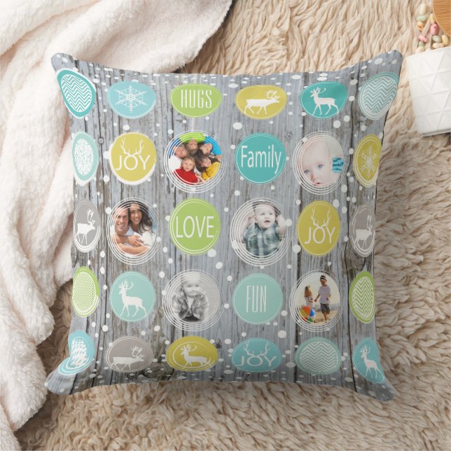 Rustikales Holz Personalisiertes Weihnachtsfest Fo Kissen (Decke)