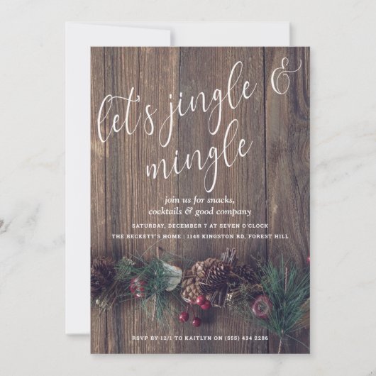 Rustikales Holz & Pine Cone Feiertag Einladung (Vorderseite)