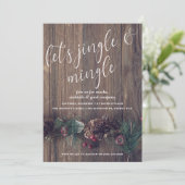 Rustikales Holz & Pine Cone Feiertag Einladung (Stehend Vorderseite)