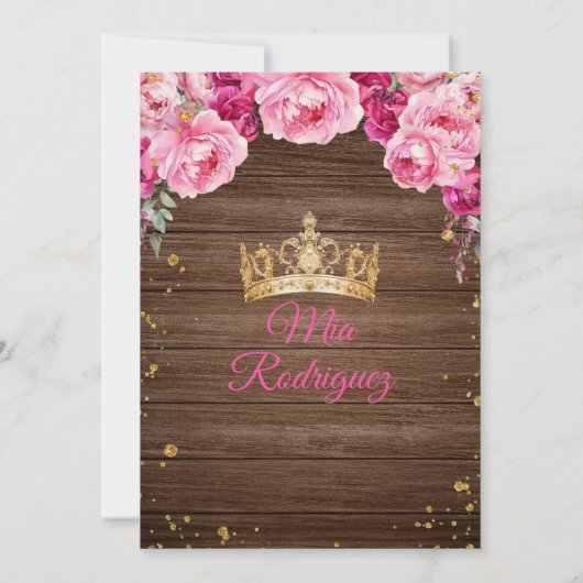 Rustikales Holz Pink Fuschia Presentación De Tres Einladung (Rückseite)