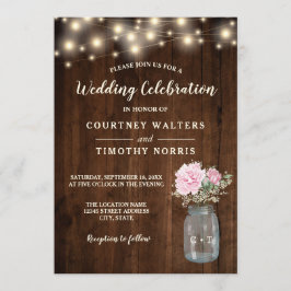 Rustikales Holz Pink Peony Floral Mason Jar | Hoch Einladung