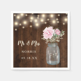 Rustikales Holz Pink Peony Floral Mason Jar | Hoch Serviette