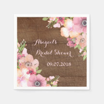 Rustikales Holz Pink Wasserfarbe Brautparty Napkin