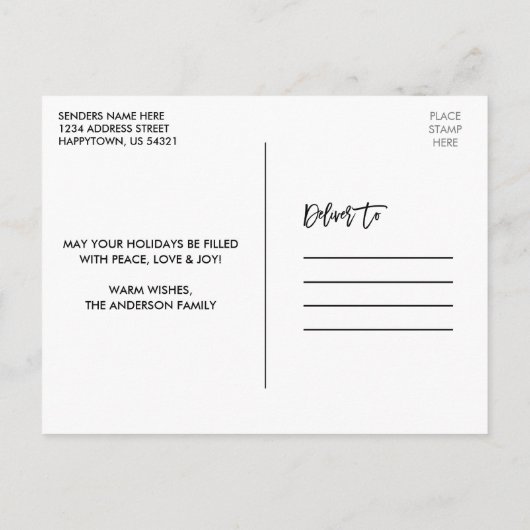 Rustikales Holz Pinsel Skript glücklich Ferien 4 F Postkarte (Rückseite)