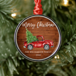 Rustikales Holz Pinselschrift Vintag Red Truck Rou Ornament Aus Metall