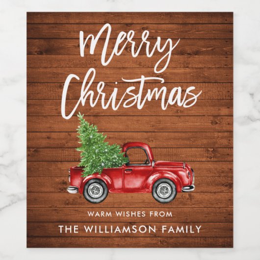 Rustikales Holz Pinselschrift Weihnachtsgeschenk V Weinetikett (Einzelnes Label)