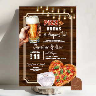 Rustikales Holz Pizzagebäck und Windeln zu Kinderd Einladung