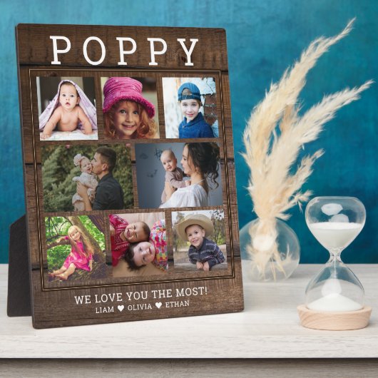 Rustikales Holz Poppy Wir Liebe Sie 8 Foto Collage Fotoplatte (Seite)