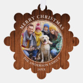 Rustikales Holz Print Frohe Weihnachts-Foto Ornament Karte (Vorderseite)