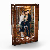 Rustikales Holz Print Happy Holidays Foto Block (Links)