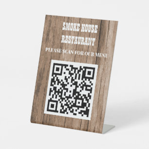 Rustikales Holz-QR-Code-Menü Sockelschild