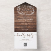 Rustikales Holz QR Code Monogram Floral Wedding All In One Einladung (Innen Boden)