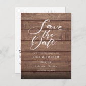 Rustikales Holz QR-Code-Skript Save the Date Postkarte (Vorne/Hinten)
