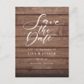 Rustikales Holz QR-Code-Skript Save the Date Postkarte (Vorderseite)