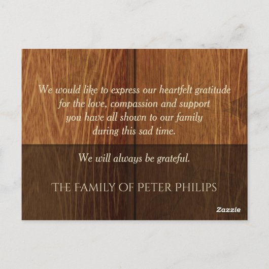 Rustikales Holz Rahmen Beileid Danke Postcard 2 Postkarte (Rückseite)