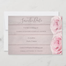 Rustikales Holz Real Pink Roses Save the Date Hoch