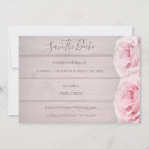 Rustikales Holz Real Pink Roses Save the Date Hoch