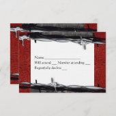 Rustikales Holz Red Leather Barbed Wire Cowboy uAw RSVP Karte (Vorne/Hinten)