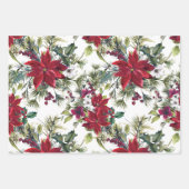 Rustikales Holz Red Poinsettias Pine Needles Weihn Geschenkpapier Set (Vorderseite 2)