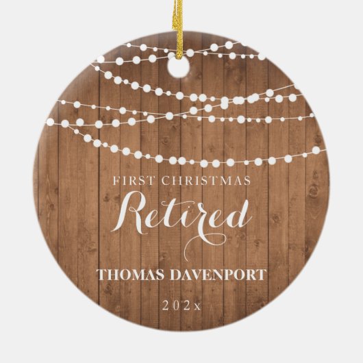 Rustikales Holz Rent 1. Weihnachtsfeier Keramik Or Keramik Ornament (Hinten)