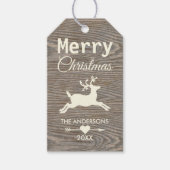 Rustikales Holz Rentier Beige Frohe Weihnachten Geschenkanhänger (Vorderseite)